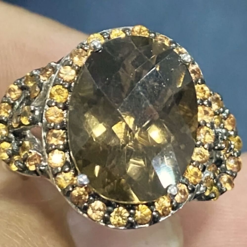 HSN Sima K 10.13CT Smoky Quartz & Orange Sapphire Ring Pre-owned Jewelry NWOT